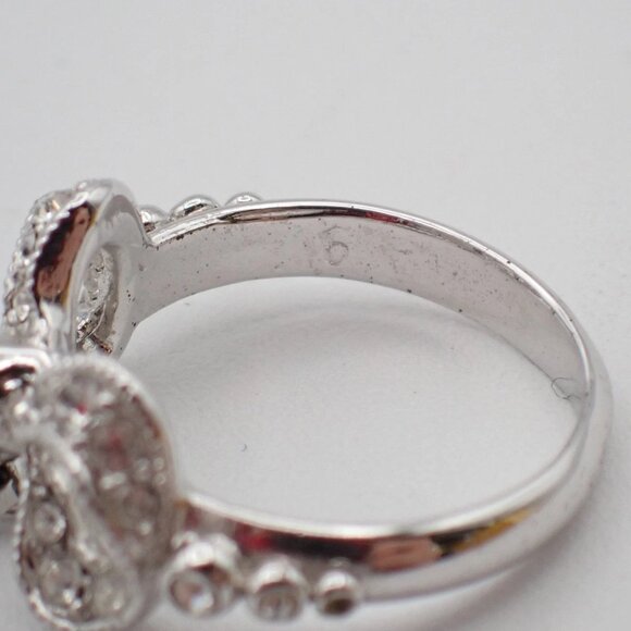 Dior Logo Rhinestone Bow Ring Silver Plated Accessory 09EF811 - Picture 7 of 15